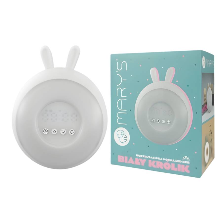 ECO MARY'S Biały Królik Budzik lampka nocna dla dziecka LED RGB BIAŁY KRÓLIK