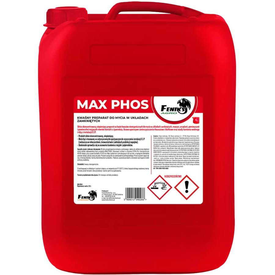 Feniks Agro Max Phos 5L Preparat do mycia instalacji cip usuwa osad i rdze Max Phos 5l